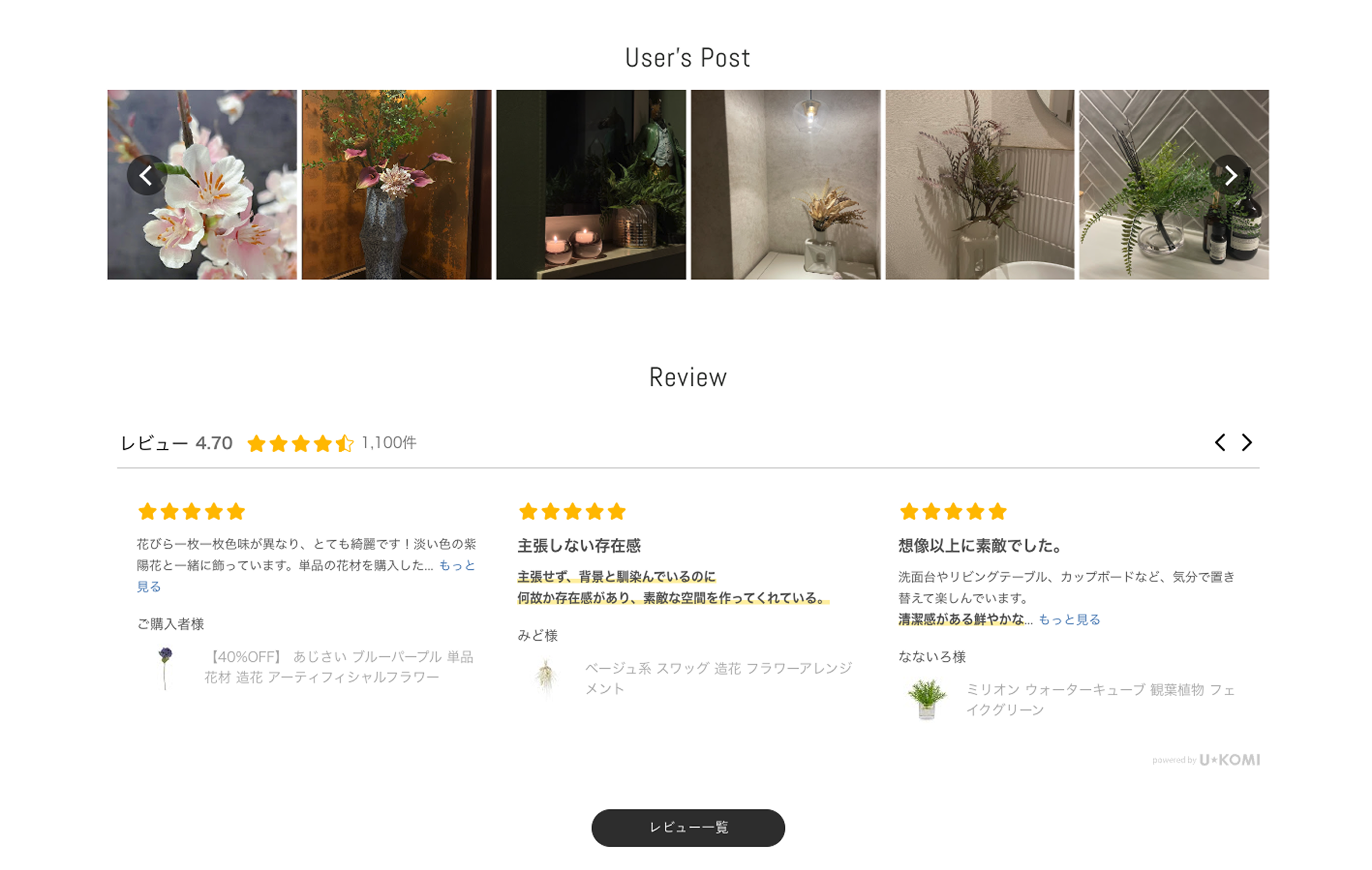 レビューの画面